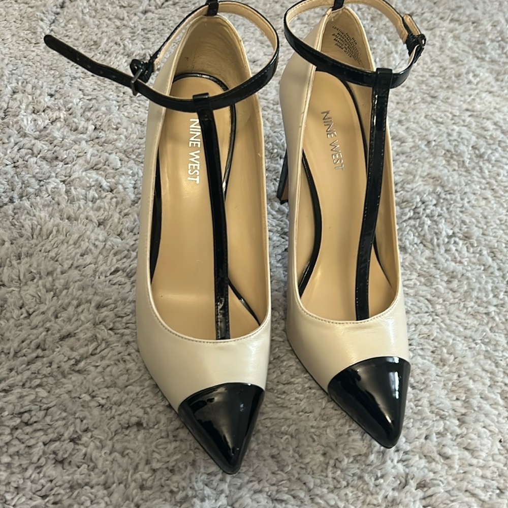 Beige and black heels